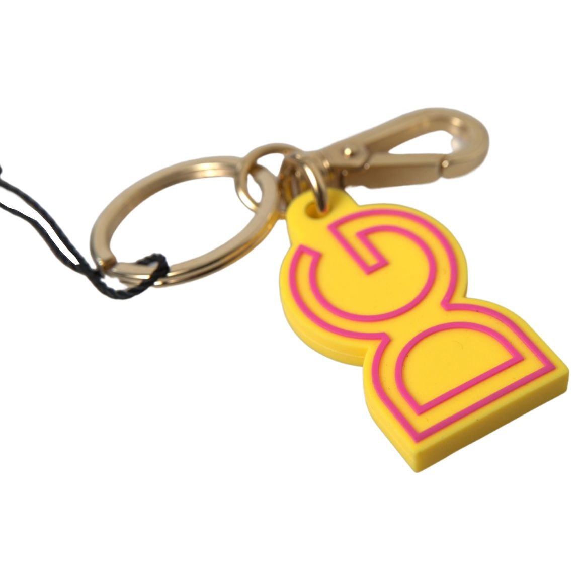 Dolce & Gabbana Yellow Rubber DG Logo Gold Brass Metal Keyring Keychain