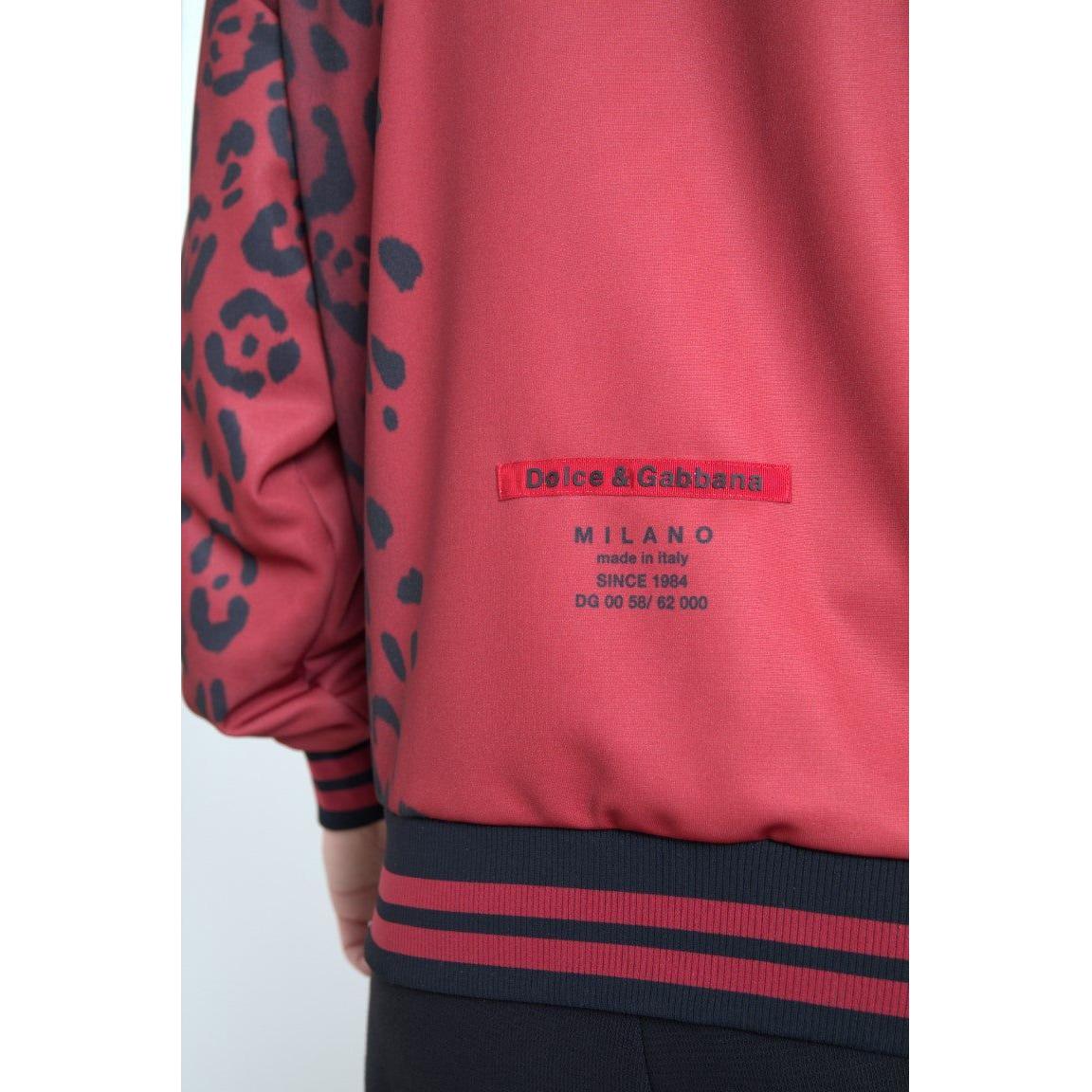 Dolce & Gabbana Red Leopard Polyester Bomber Full Zip  Jacket