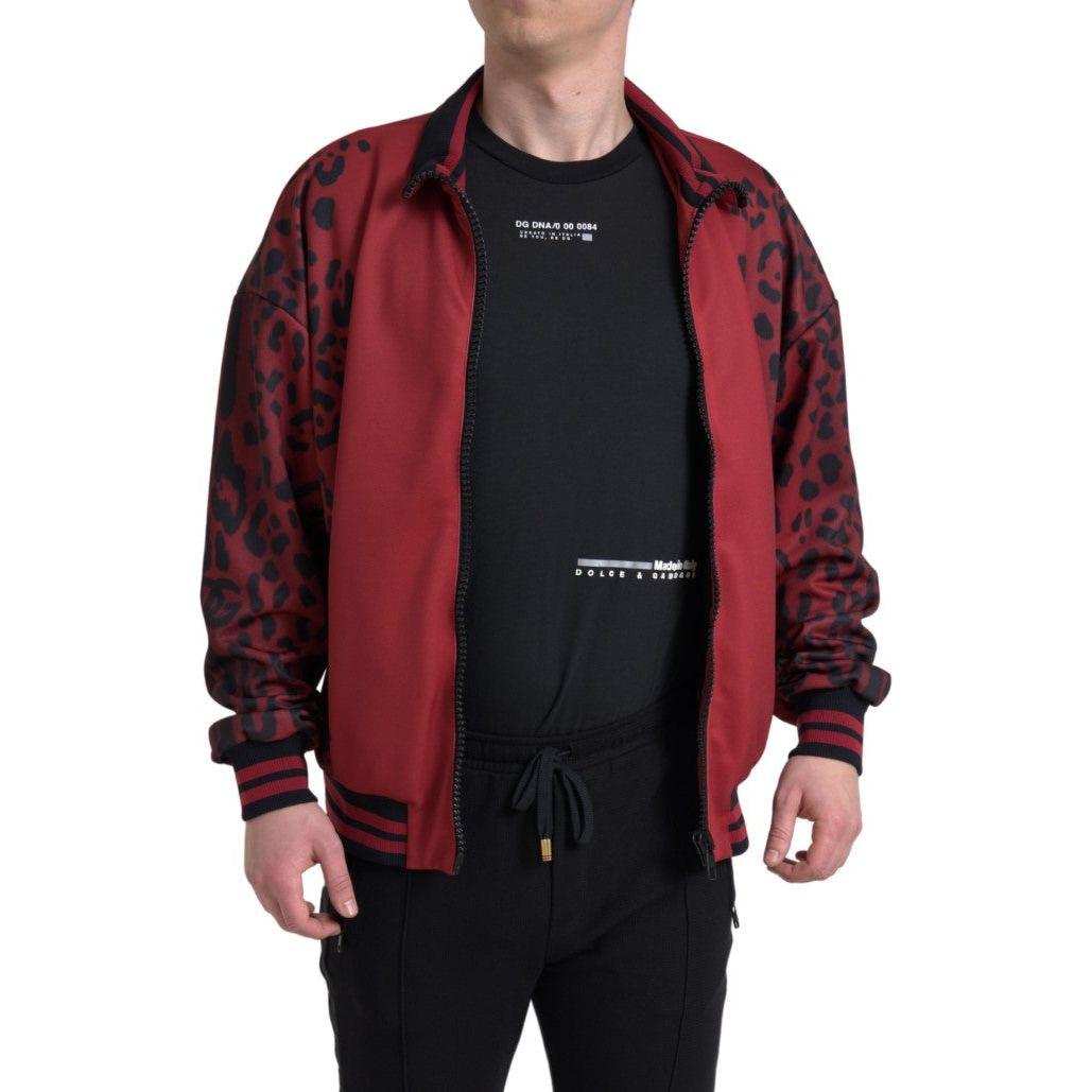 Dolce & Gabbana Red Leopard Polyester Bomber Full Zip Jacket