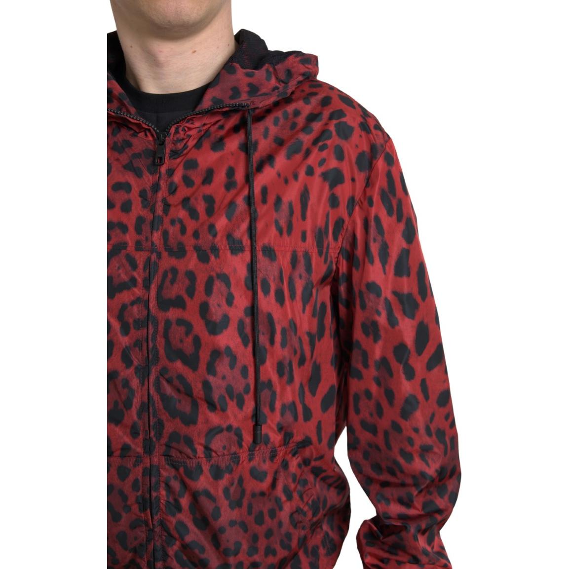 Dolce & Gabbana Red Leopard Hooded Bomber Jacket Dolce & Gabbana