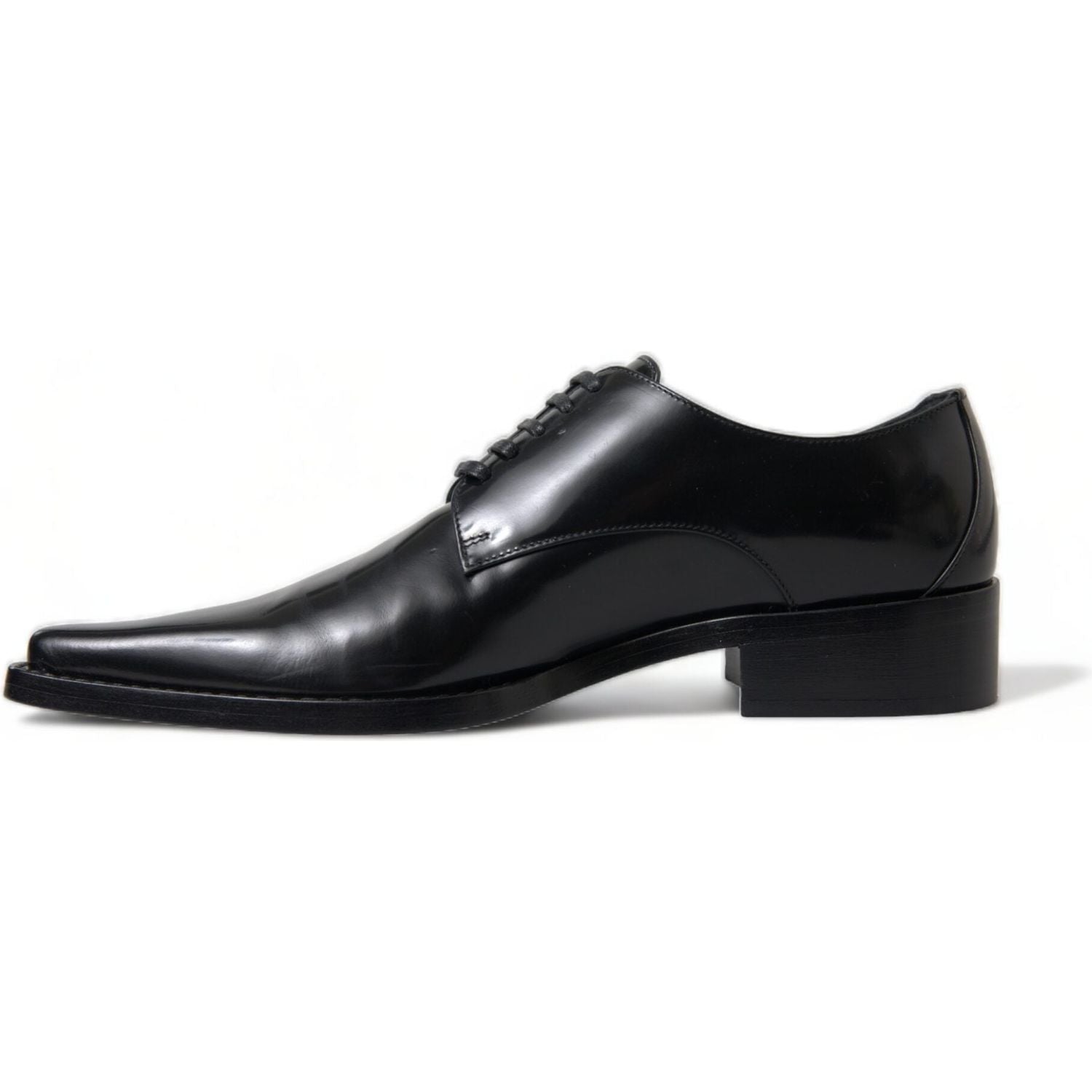 Dolce & Gabbana Black Leather Lace Up Formal Flats Shoes