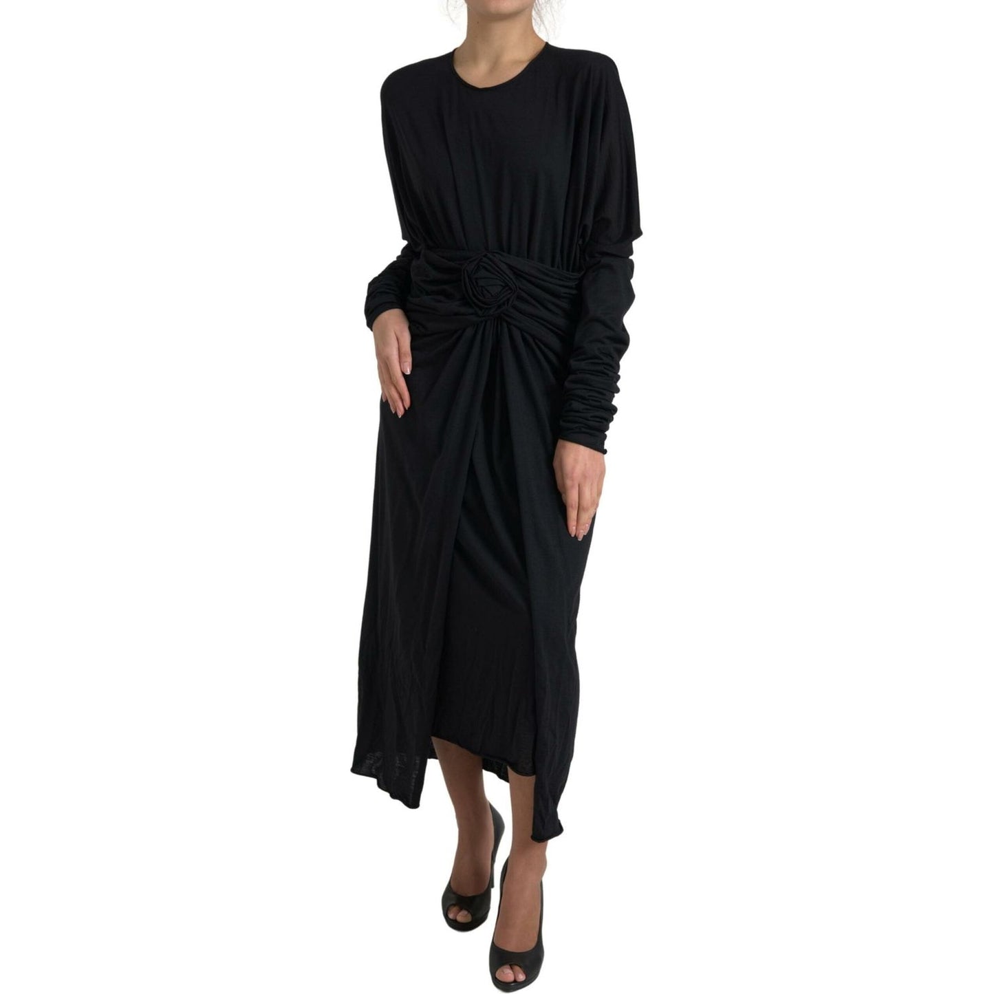 Dolce & Gabbana Elegant Black Wool Wrap Dress Dolce & Gabbana