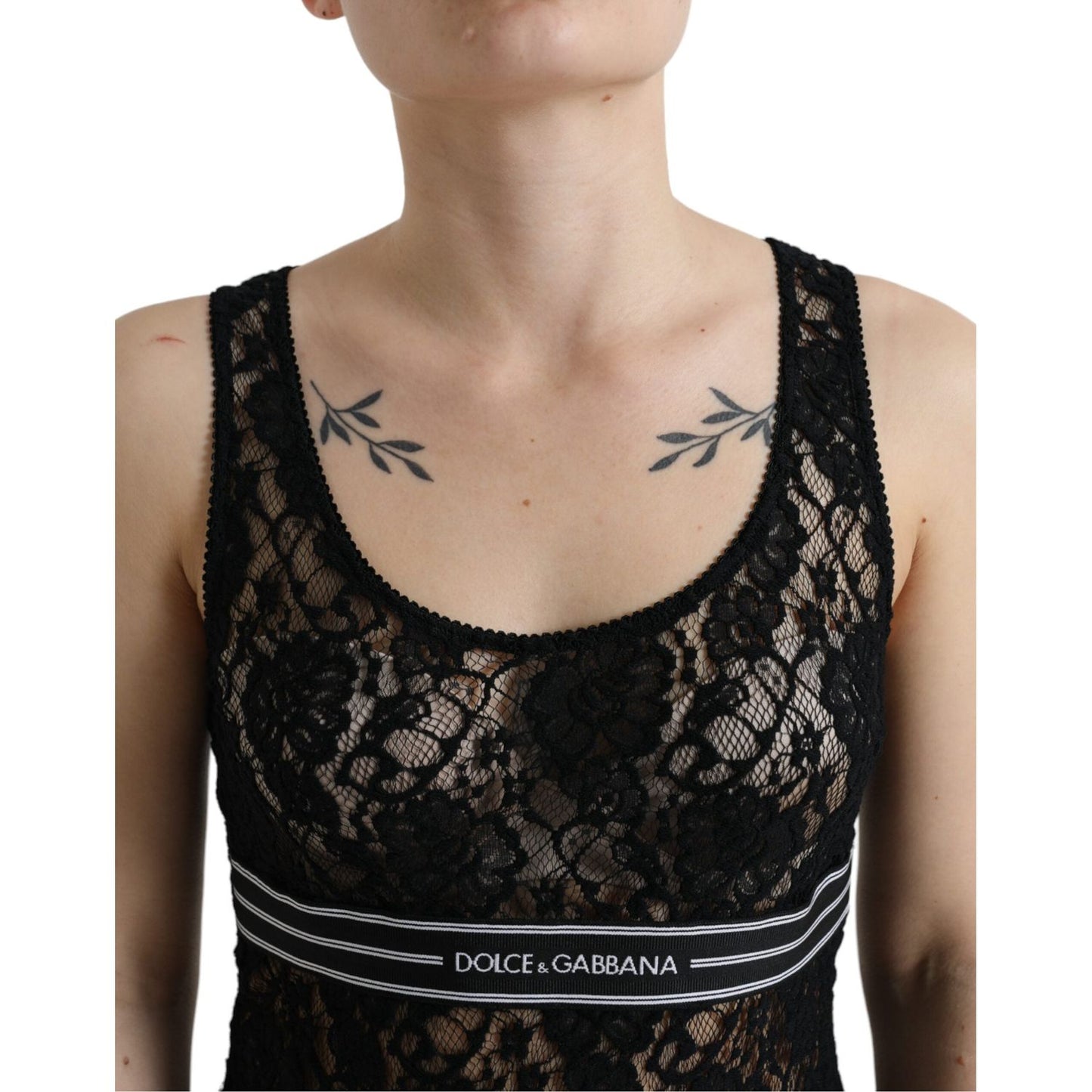 Dolce & Gabbana Elegant Lace Tank Top with Logo Stripe Dolce & Gabbana