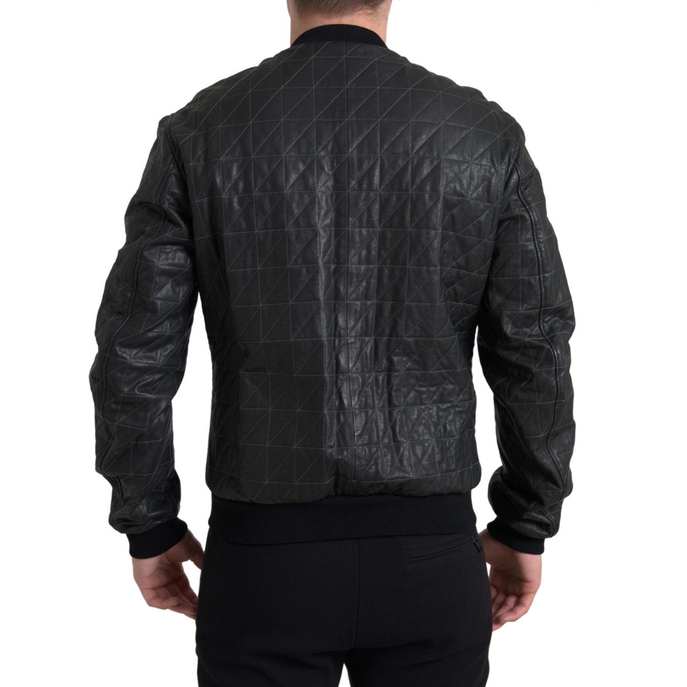 Dolce & Gabbana Elegant Black Leather Bomber Jacket Dolce & Gabbana