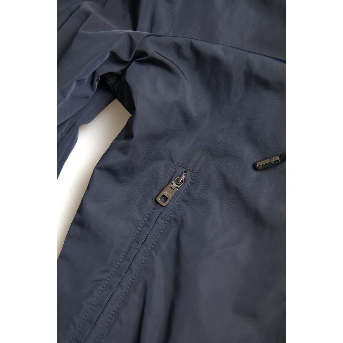 Dolce & Gabbana Blue Hooded Logo Polyester Full Zip Sweater