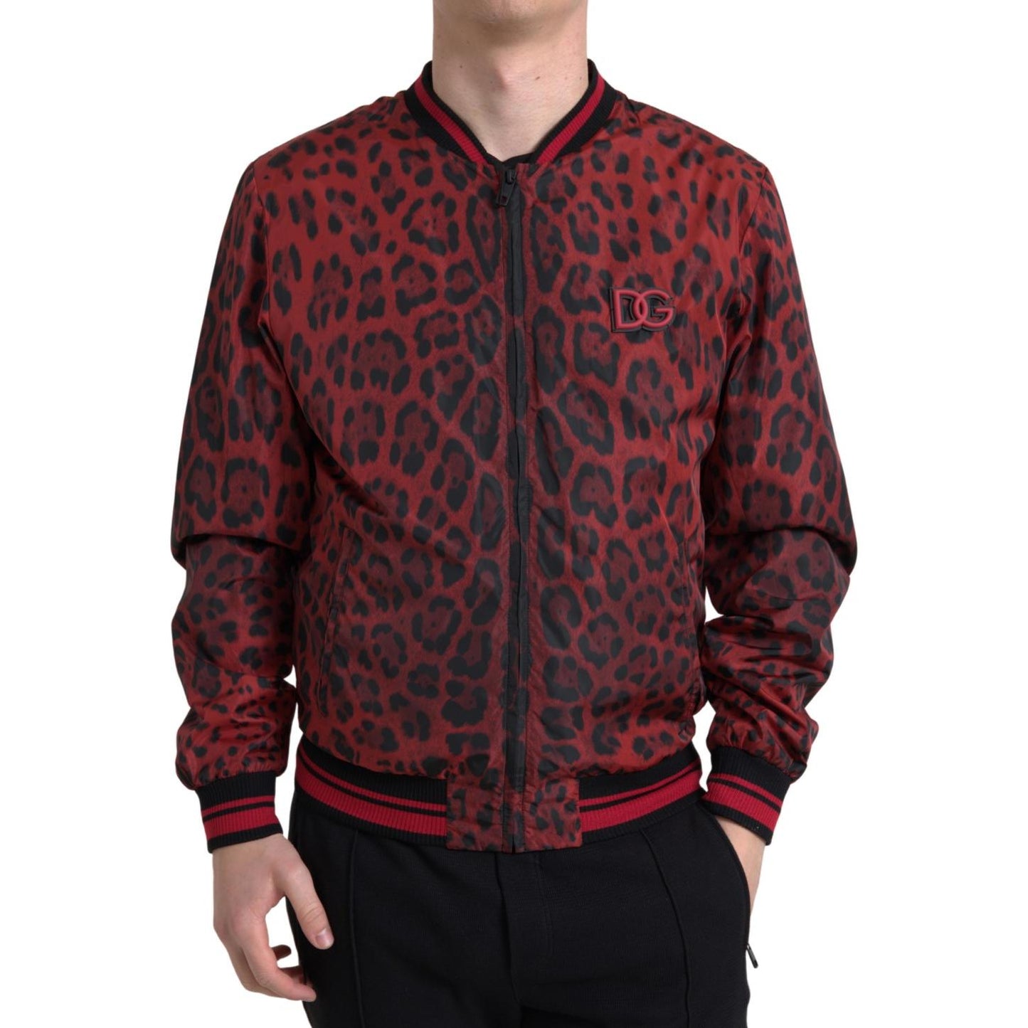 Dolce & Gabbana Red Leopard Print Bomber Jacket Dolce & Gabbana