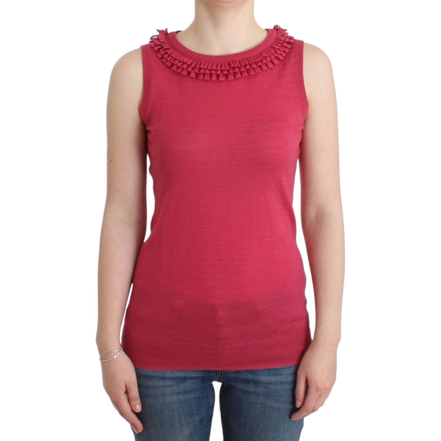 John Galliano Elegant Pink Sleeveless Wool Knit Top John Galliano