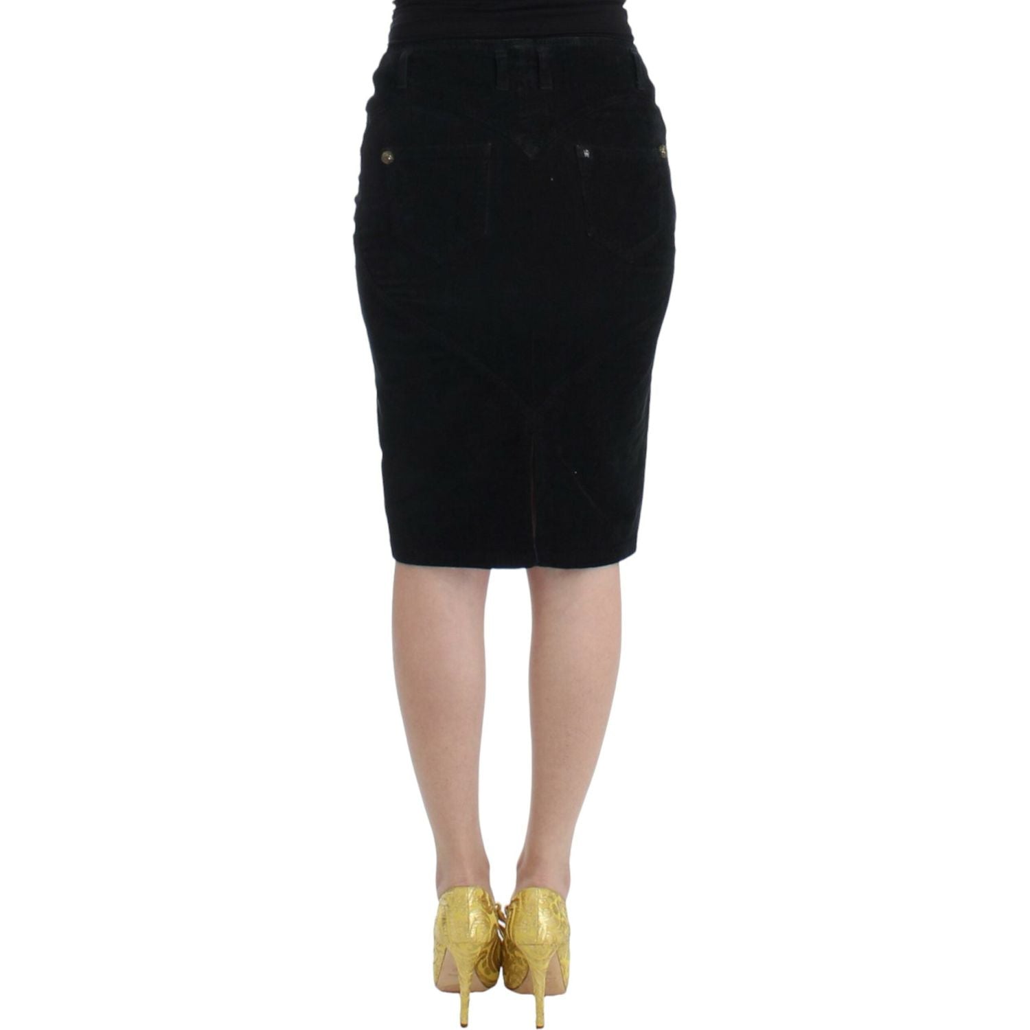 Cavalli Black Corduroy Pencil Skirt