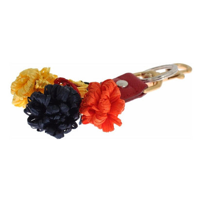 Dolce & Gabbana Gold Yellow Raffia Leather Clasp Finder Chain Keyring