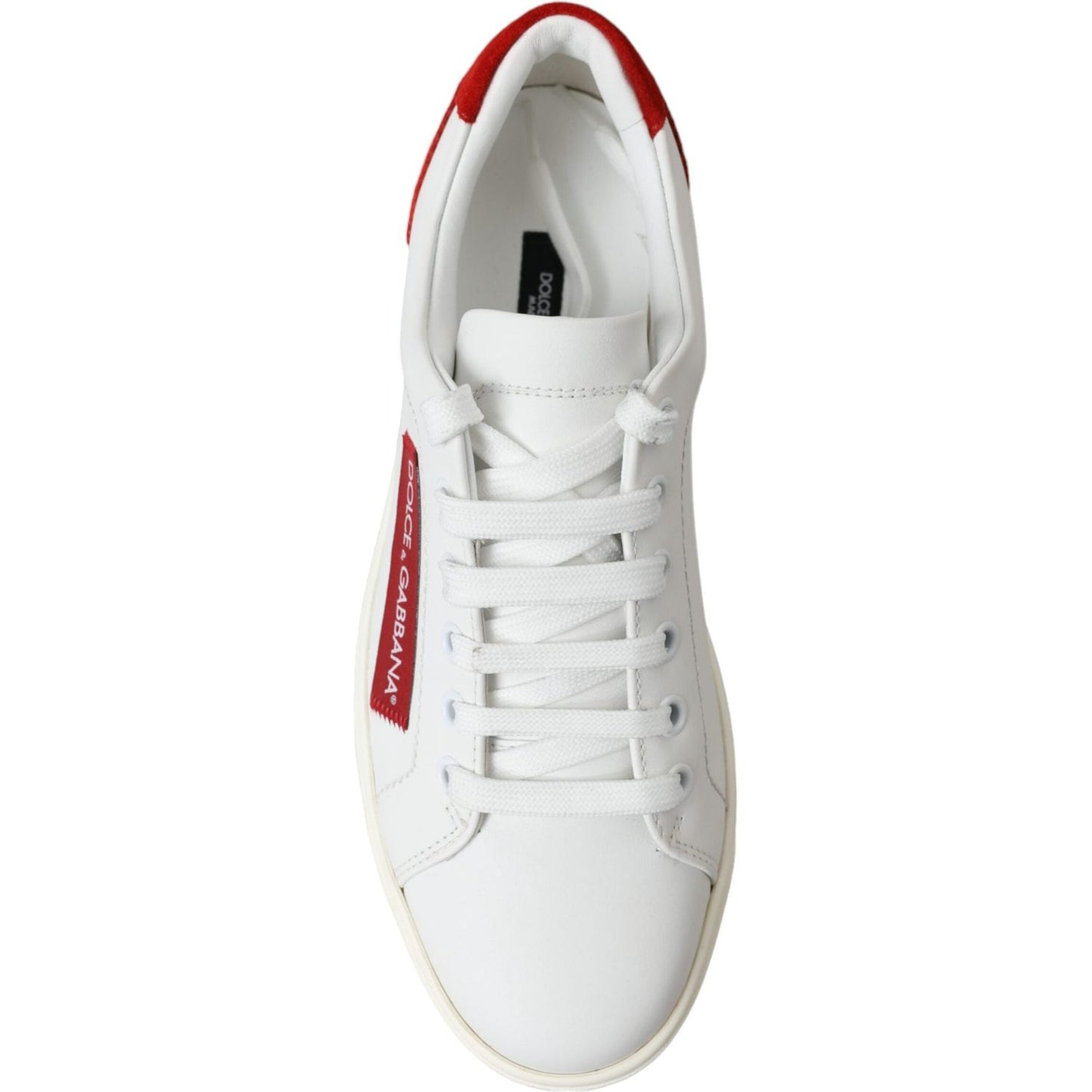 Dolce & Gabbana Chic White Leather Sneakers with Red Accents Dolce & Gabbana