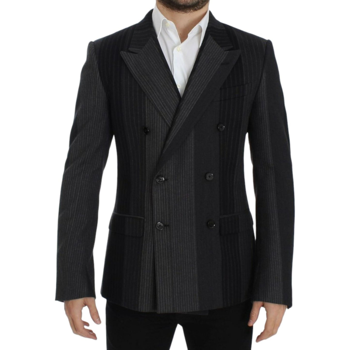 Dolce & Gabbana Elegant Gray Striped Wool Slim Blazer Dolce & Gabbana