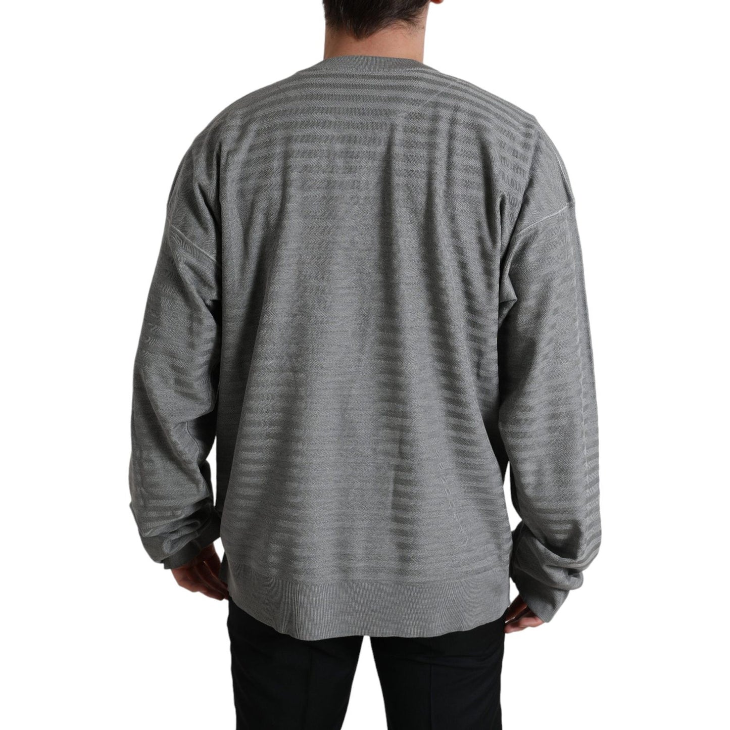 Dolce & Gabbana Elegant Gray Striped Silk Crewneck Pullover Dolce & Gabbana