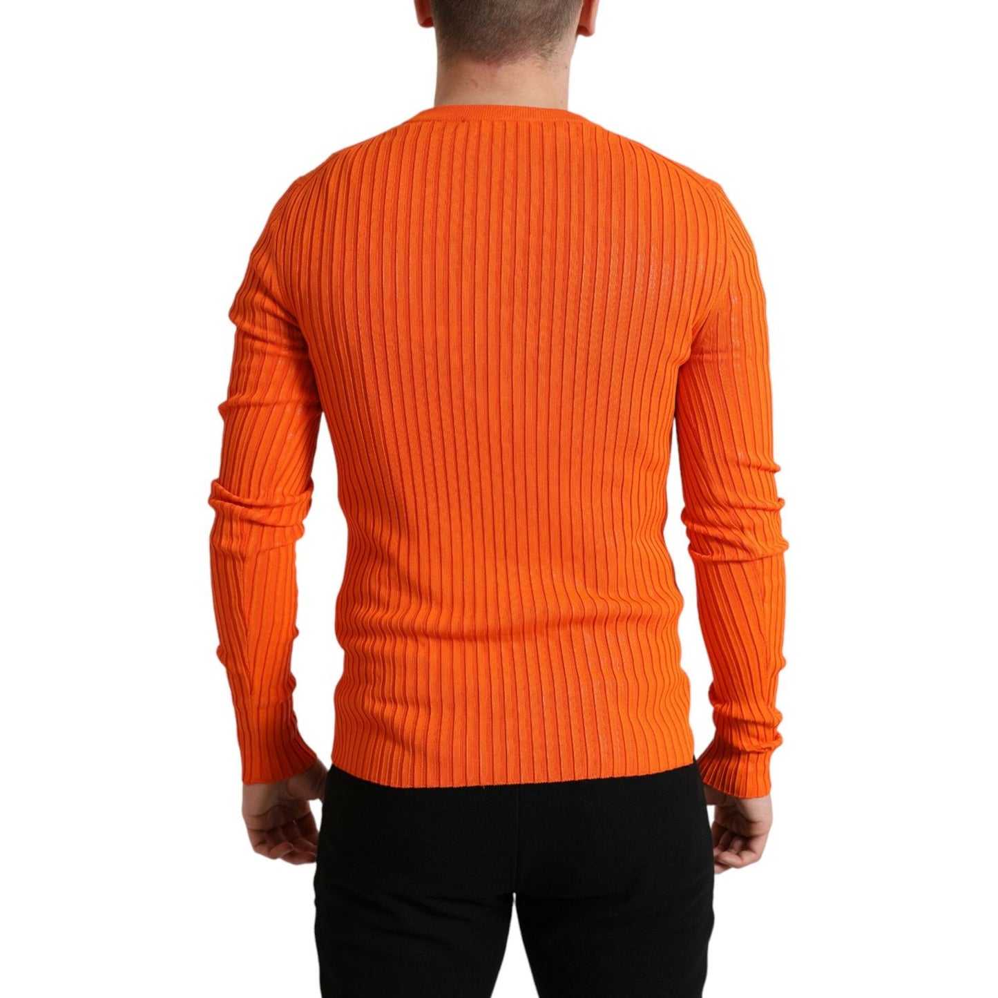 Dolce & Gabbana Orange Knitted Crewneck Men Pullover Sweater