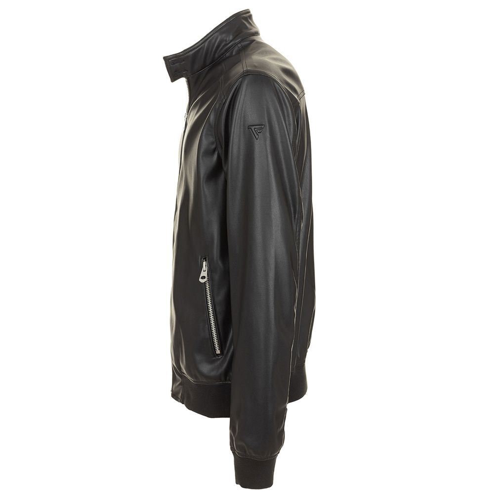 Fred Mello Eco-Leather Zip-Up Jacket with Buttoned Collar