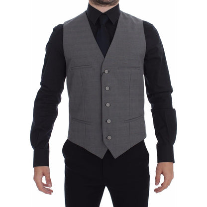 Dolce & Gabbana Gray Cotton Slim Fit Button Front Dress Vest