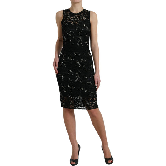 Dolce & Gabbana Exquisite Black Floral Lace Crystal Sheath Dress Dolce & Gabbana