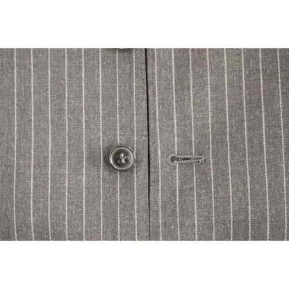 Dolce & Gabbana Gray Striped Wool Single Breasted Vest