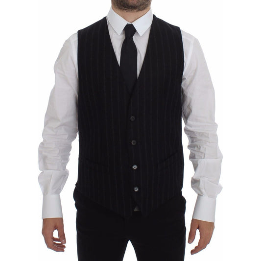 Dolce & Gabbana Elegant Black Striped Single Breasted Dress Vest Dolce & Gabbana