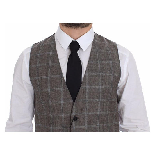 Dolce & Gabbana Elegant Brown Checkered Wool Dress Vest Dolce & Gabbana