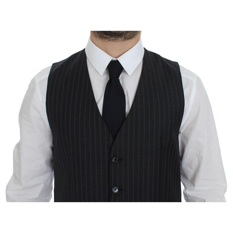 Dolce & Gabbana Elegant Gray Striped Wool Dress Vest Dolce & Gabbana