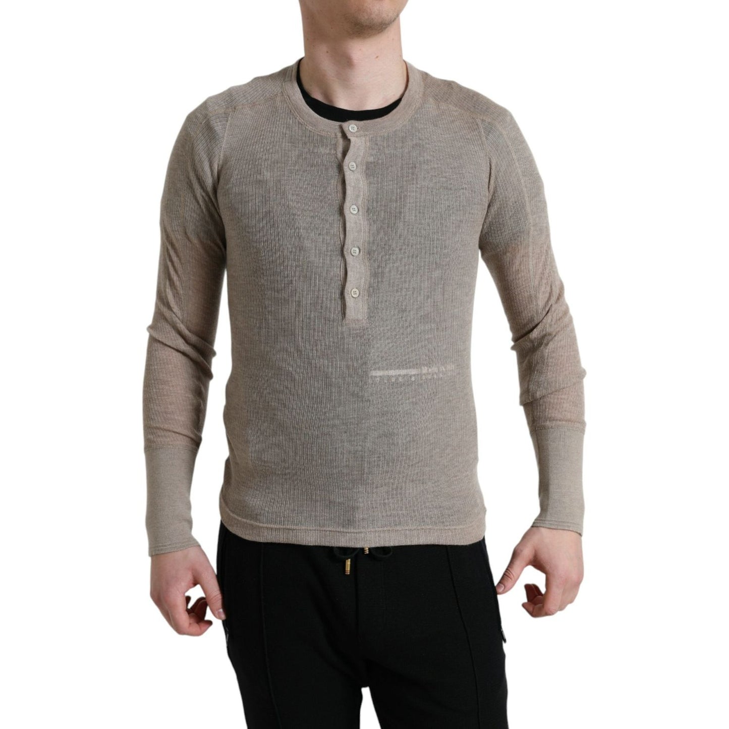 Dolce & Gabbana Elegant Beige Henley Cashmere Sweater Dolce & Gabbana