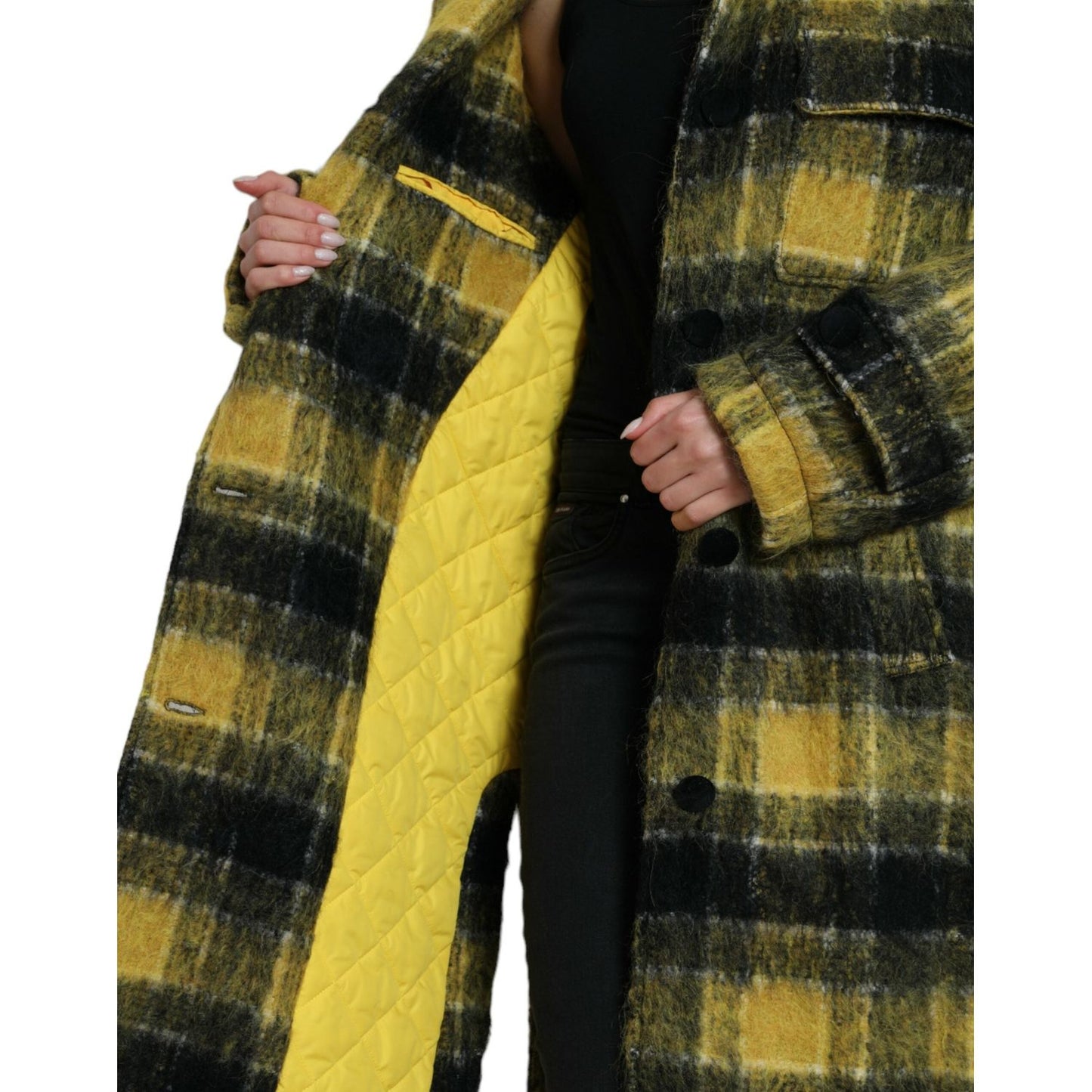 Dolce & Gabbana Chic Plaid Long Coat in Sunshine Yellow Dolce & Gabbana