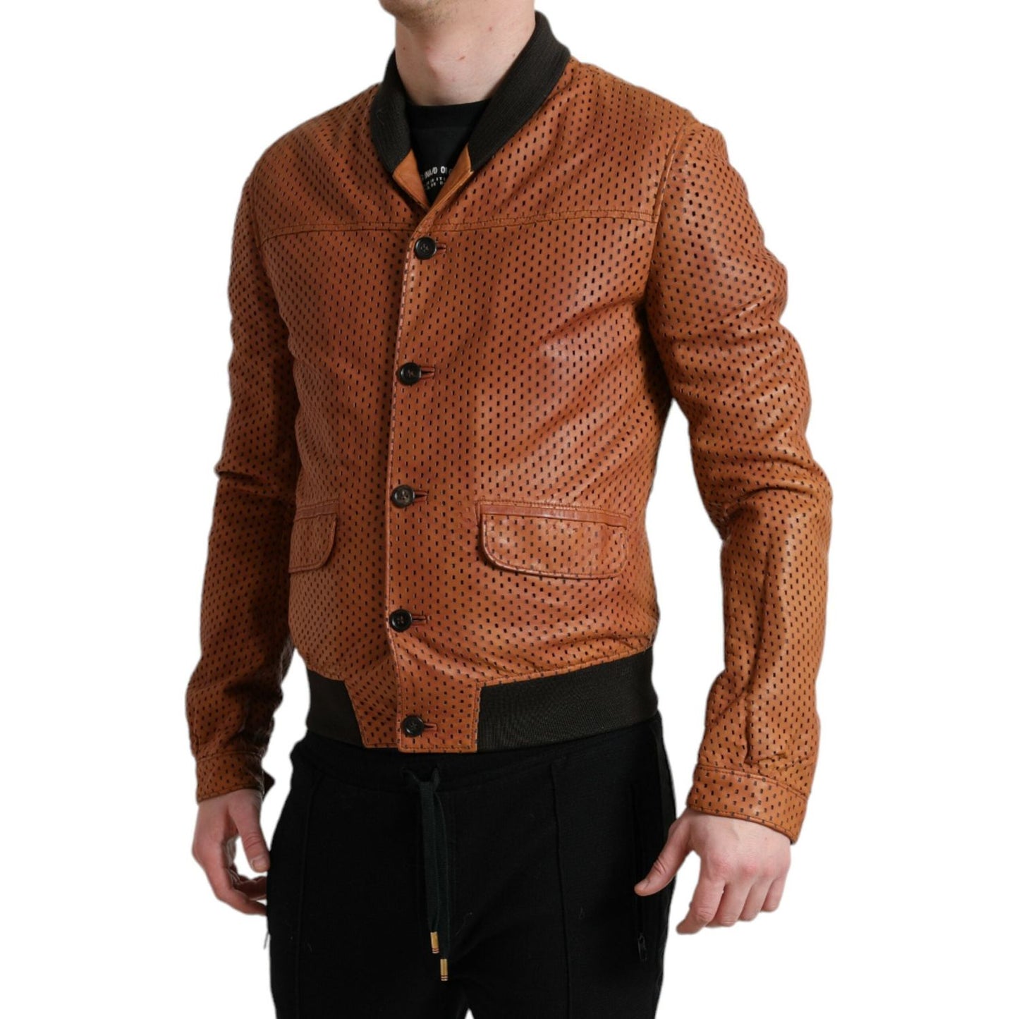 Dolce & Gabbana Brown Lambskin Leather Perforated Jacket