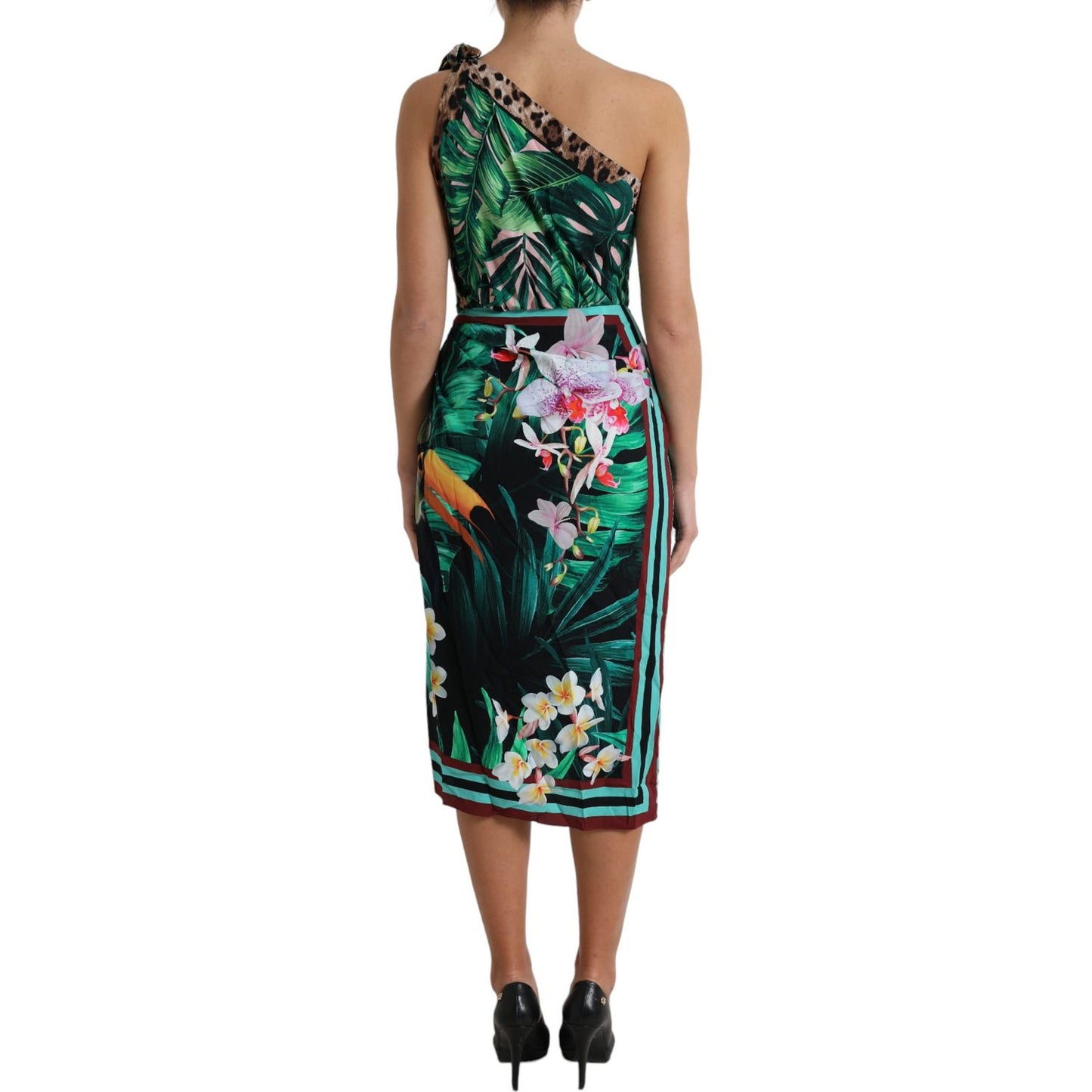 Dolce & Gabbana Tropical Jungle Print One-Shoulder Dress Dolce & Gabbana