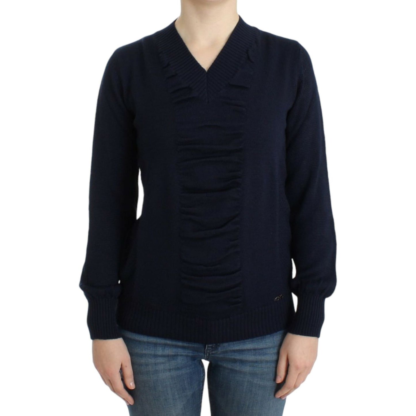 Costume National Dark blue V-neck wool sweater