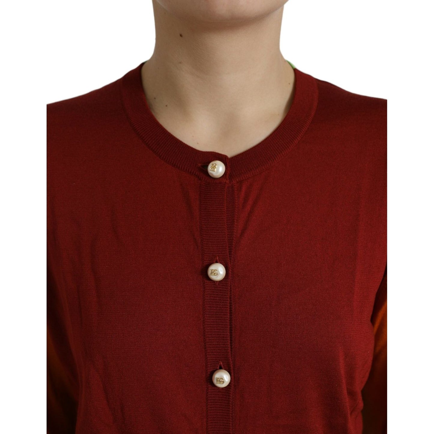 Dolce & Gabbana Silk Button Front Cardigan in Maroon Mix Dolce & Gabbana