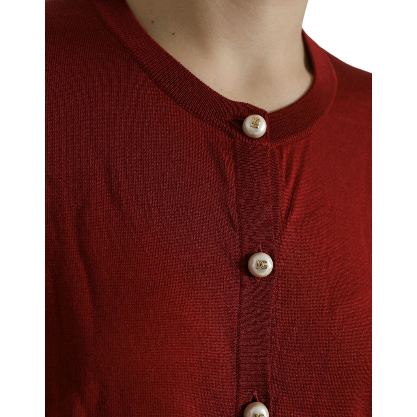 Dolce & Gabbana Silk Button Front Cardigan in Maroon Mix Dolce & Gabbana