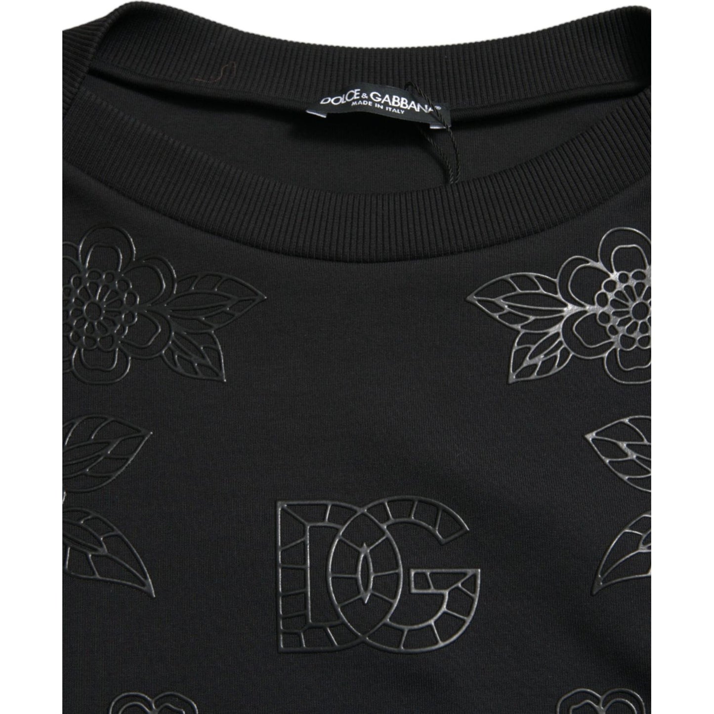 Dolce & Gabbana Elegant Black Floral Applique Sweater Dolce & Gabbana