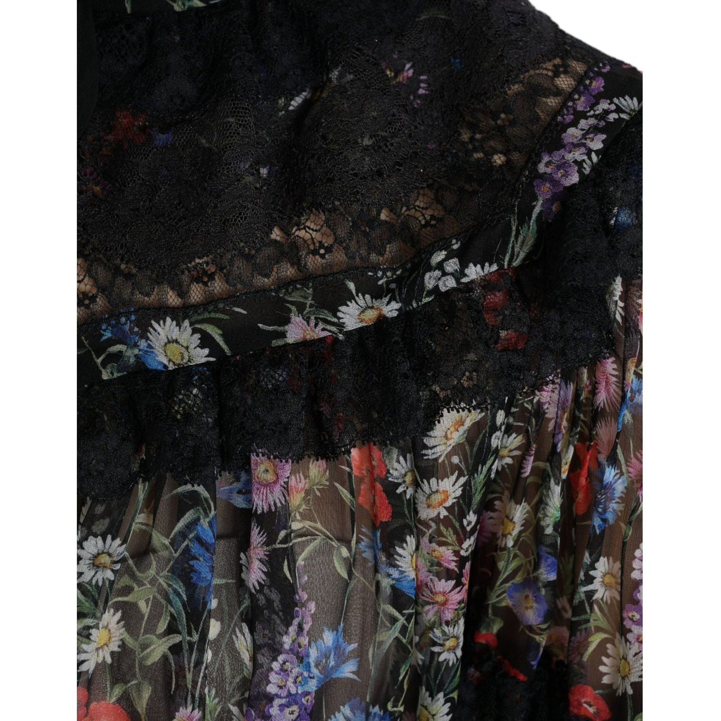 Dolce & Gabbana Elegant Floral Silk Blouse with Lace Trim Dolce & Gabbana