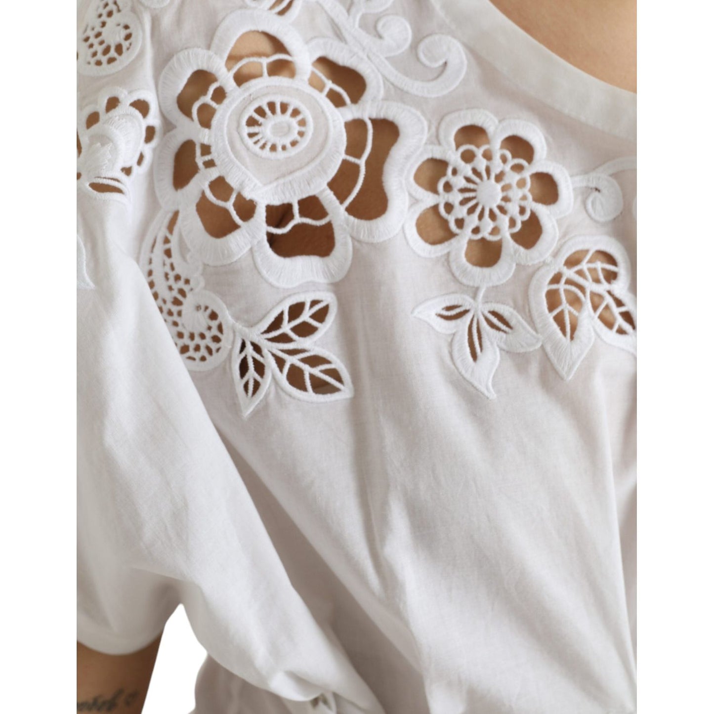 Dolce & Gabbana Elegant White Floral Lace-Up Blouse Dolce & Gabbana