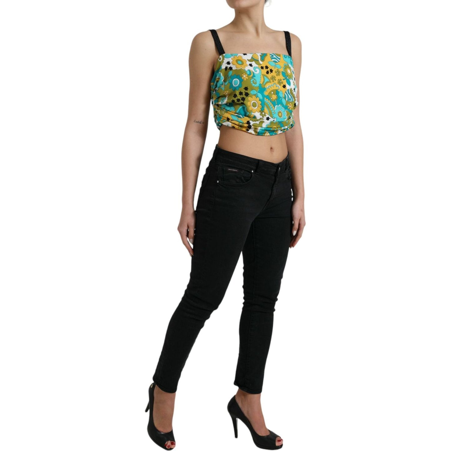 Dolce & Gabbana Elegant Floral Silk Blend Cropped Tank Top Dolce & Gabbana