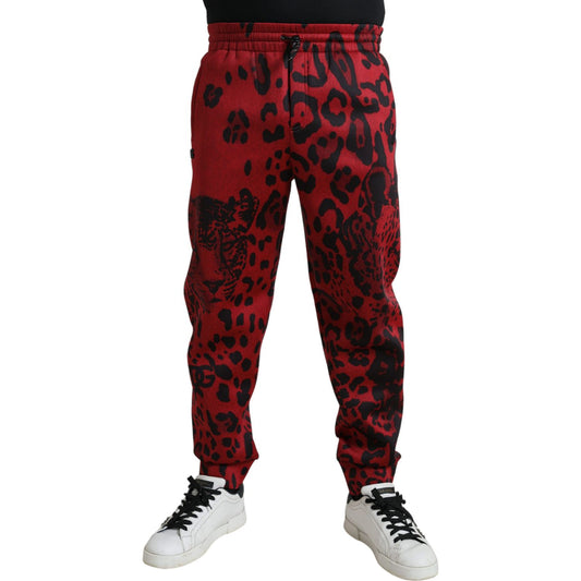 Dolce & Gabbana Red Black Leopard Stretch Jogger Pants