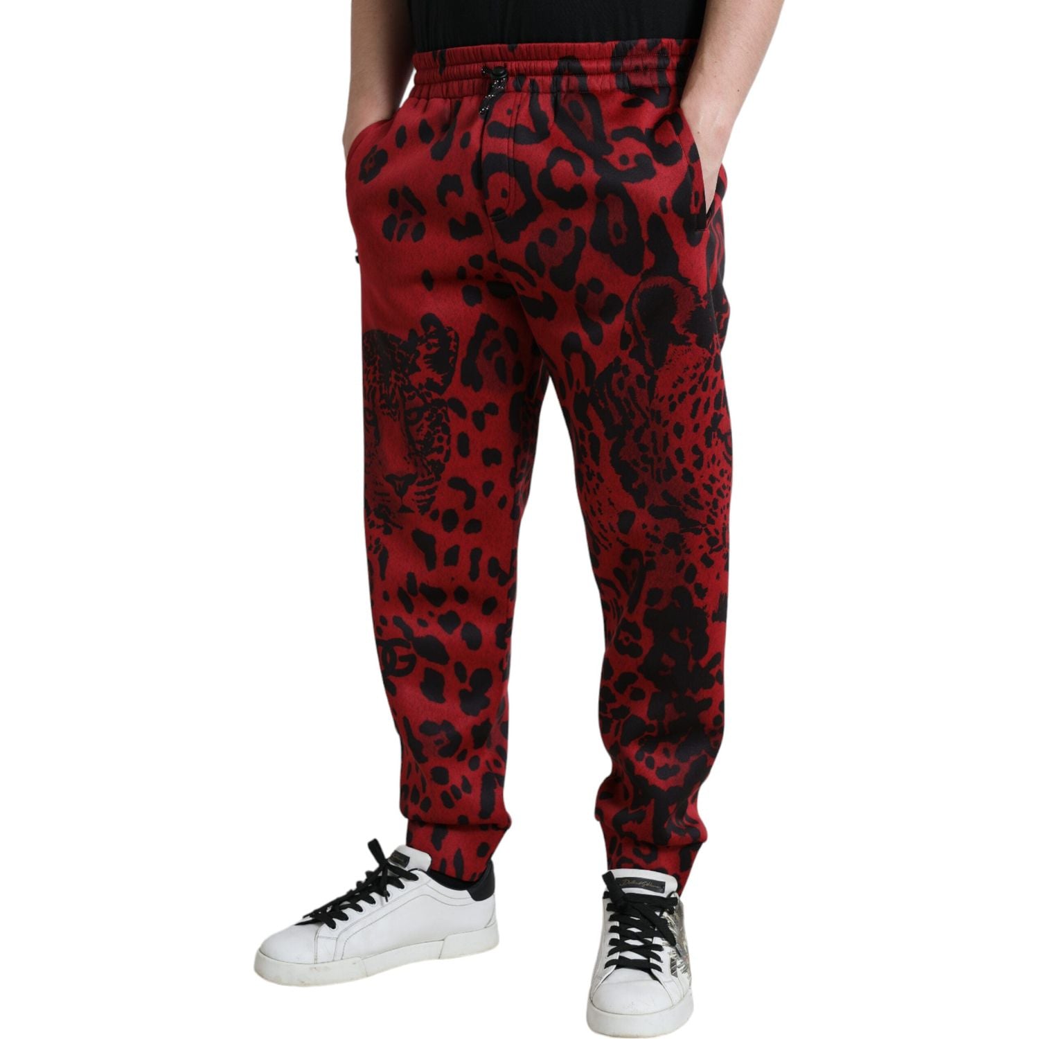 Dolce & Gabbana Red Black Leopard Stretch Jogger Pants