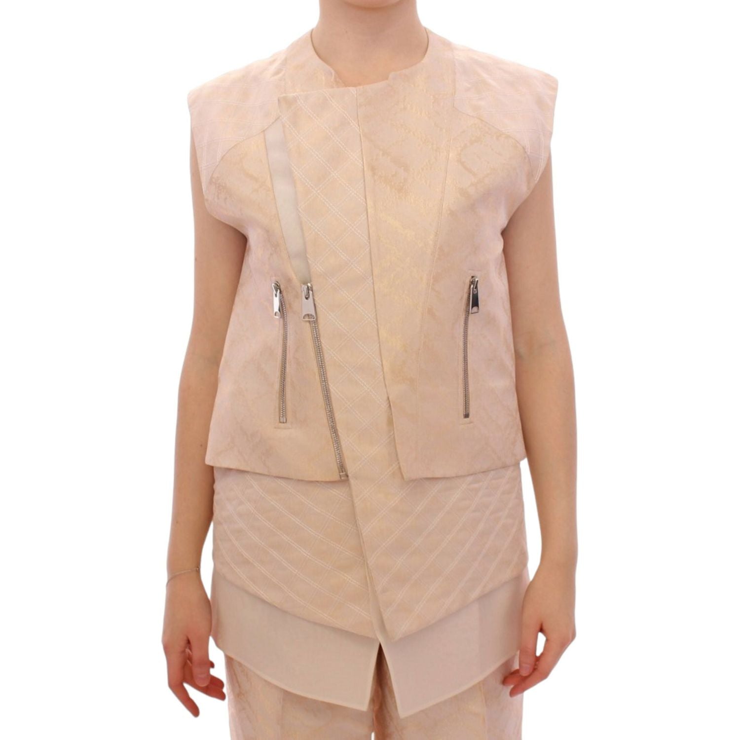 Zeyneptosun Beige brocade sleeveless jacket