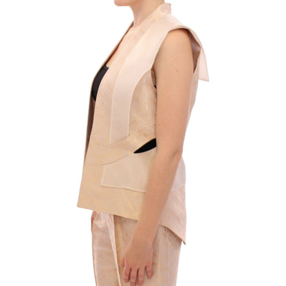 Zeyneptosun Beige brocade sleeveless jacket vest