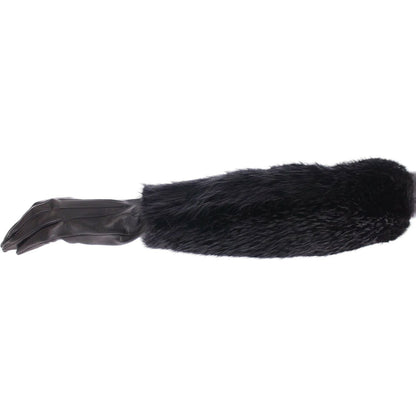 Dolce & Gabbana Black Beaver Fur Lambskin Leather Elbow Gloves