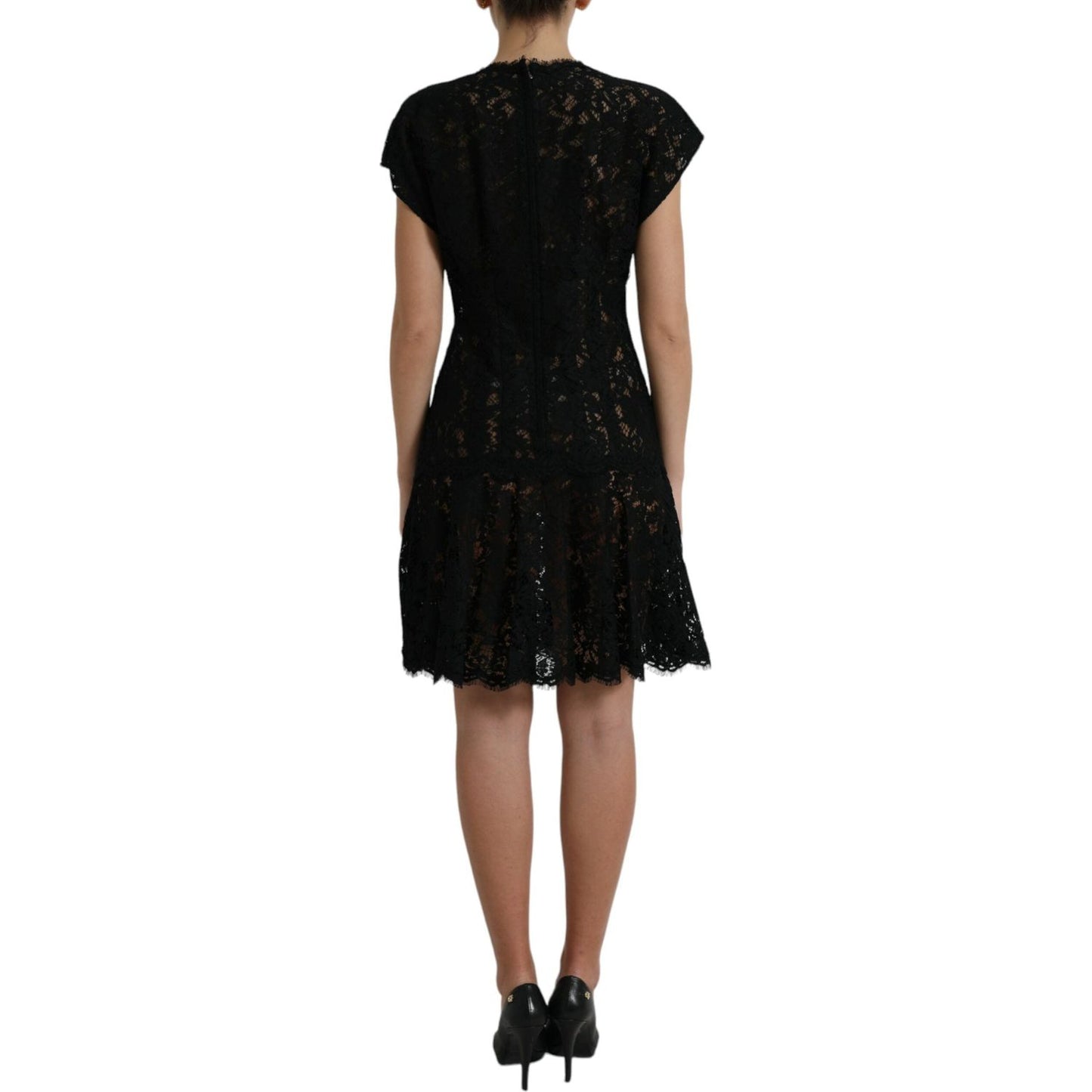 Dolce & Gabbana Elegant Black Floral Lace A-Line Mini Dress Dolce & Gabbana