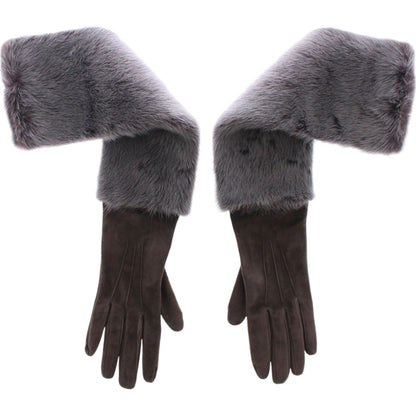 Dolce & Gabbana Gray Mink Fur Lambskin Suede Leather Gloves