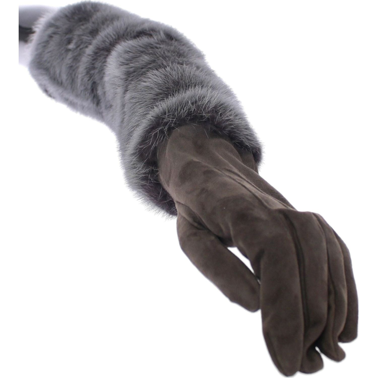 Dolce & Gabbana Gray Mink Fur Lambskin Suede Leather Gloves