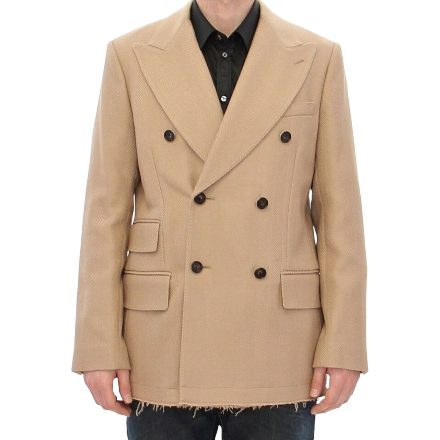 Dolce & Gabbana Elegant Beige Formal Wool Coat Dolce & Gabbana