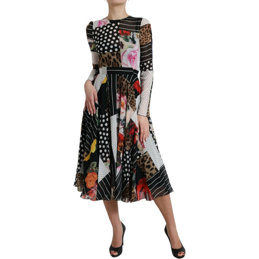 Dolce & Gabbana Elegant Patchwork Silk Midi A-Line Dress Dolce & Gabbana