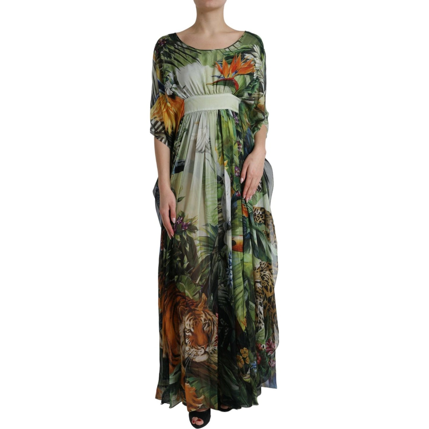 Dolce & Gabbana Elegant Jungle Print Maxi Silk Dress Dolce & Gabbana