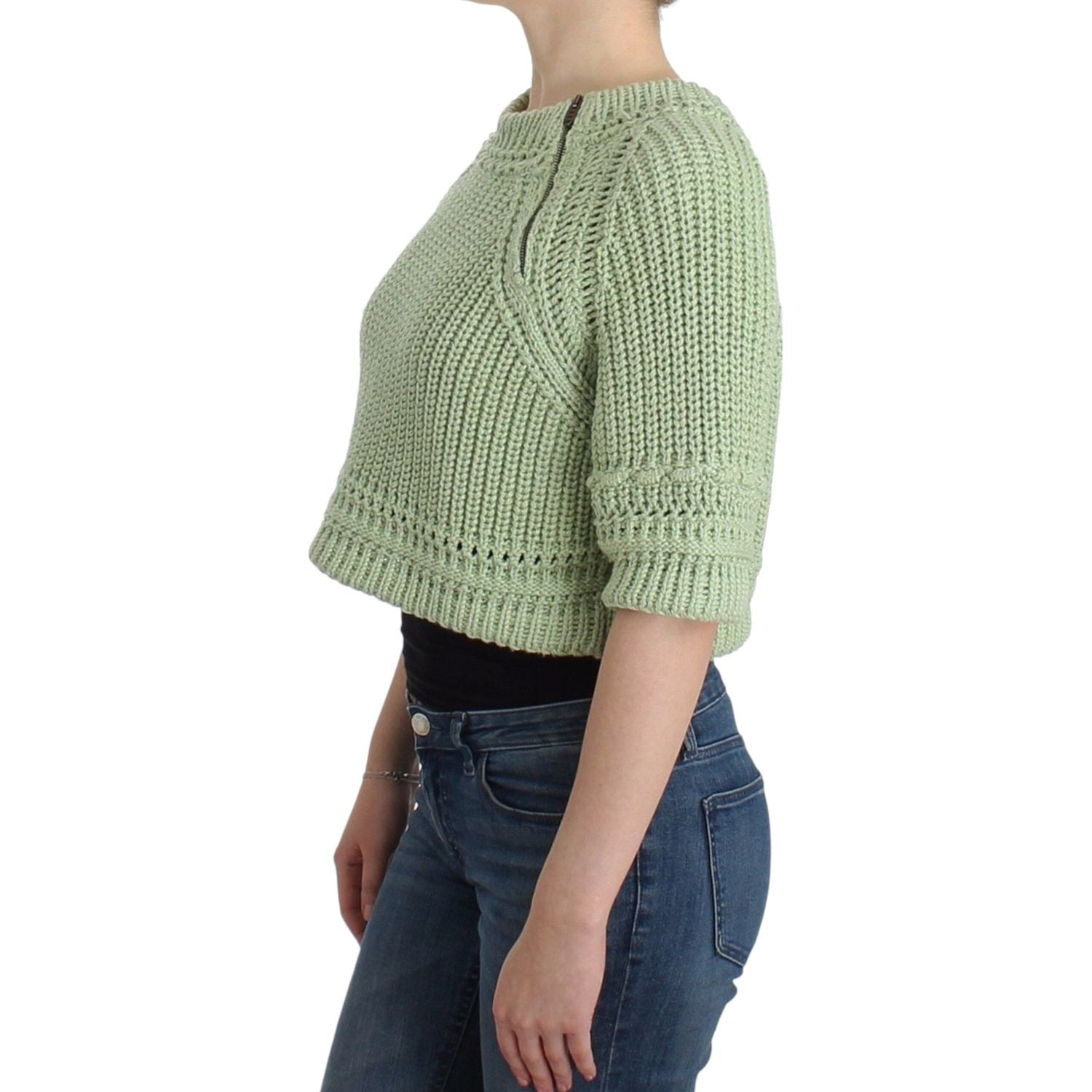 Ermanno Scervino Green Cropped Knit Sweater Knitted Jumper