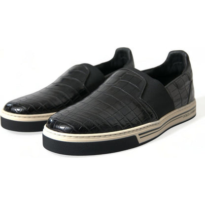 Dolce & Gabbana Black Croc Exotic Leather Sneakers Shoes