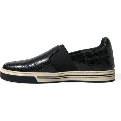 Dolce & Gabbana Black Croc Exotic Leather Sneakers Shoes
