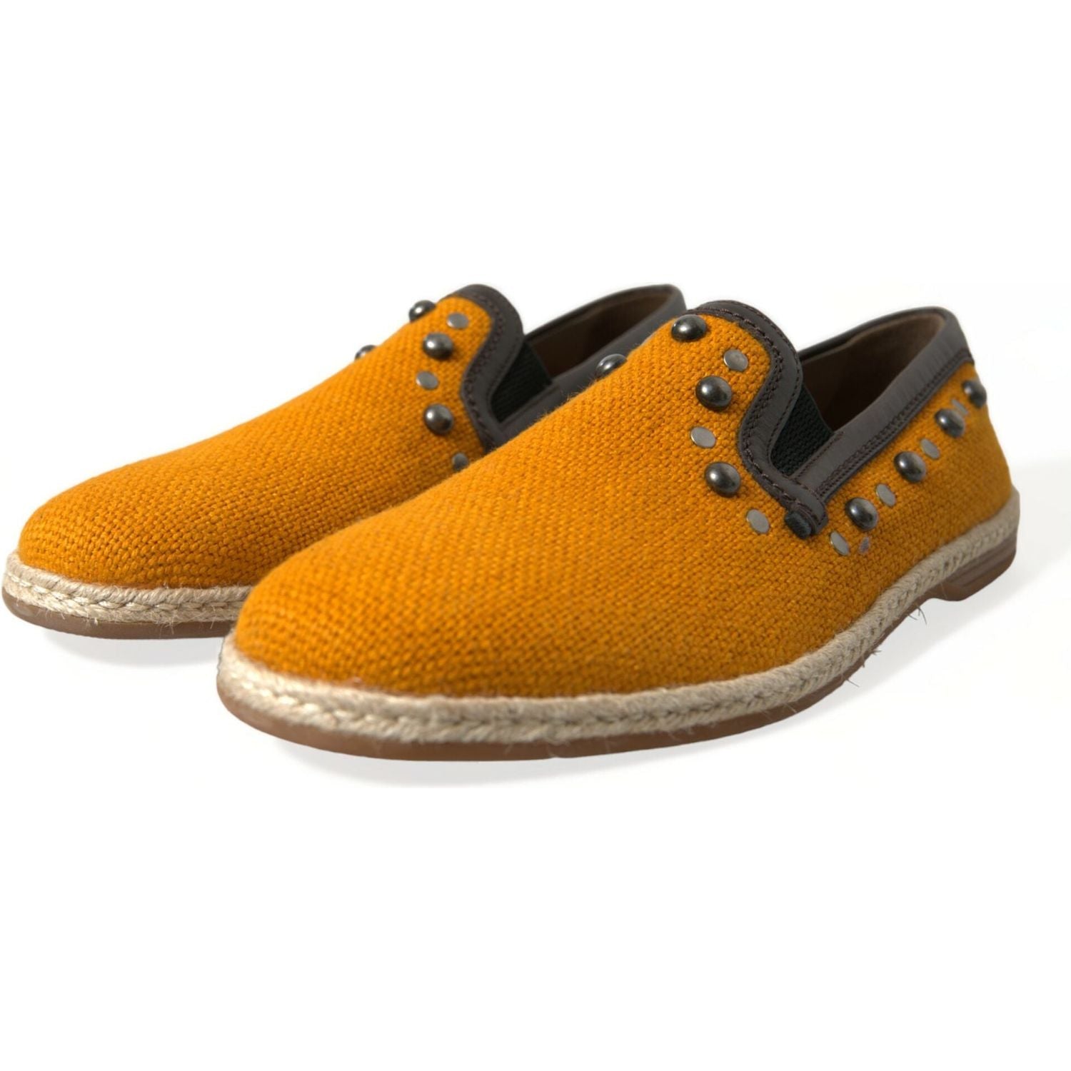 Dolce & Gabbana Orange Linen Leather Studded Loafers Shoes